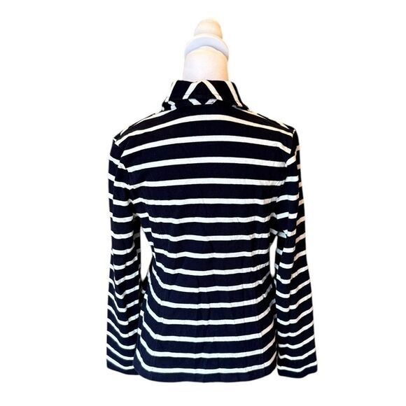 Talbots Full Zip Sweater Jacket Navy White Stripes Cotton Womens Size Medium - Picture 2 of 10